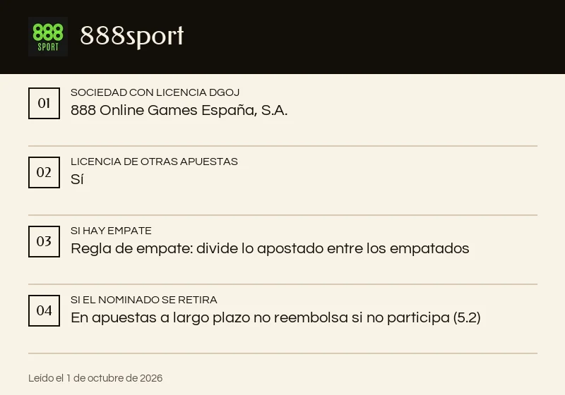 Ficha de 888sport: licencia de otras apuestas y reglas de premios
